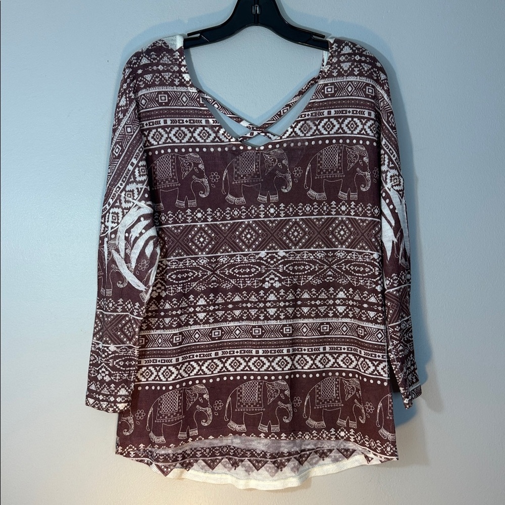 Charlotte Russe Elephant Print Long Sleeve Top - Brown